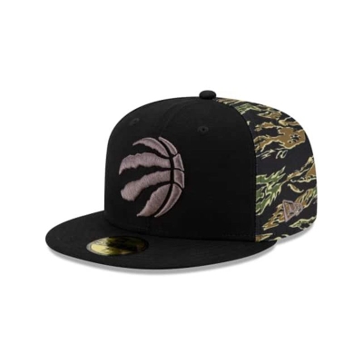 Black Toronto Raptors Hat - New Era NBA Camo Panel 59FIFTY Fitted Caps USA3981602